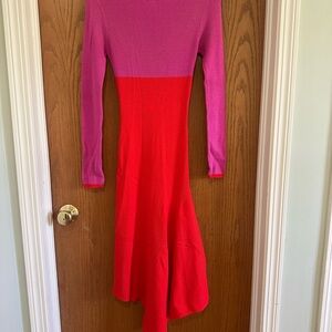 Vibrant Two-Tone Asymmetrical Midi Dress
